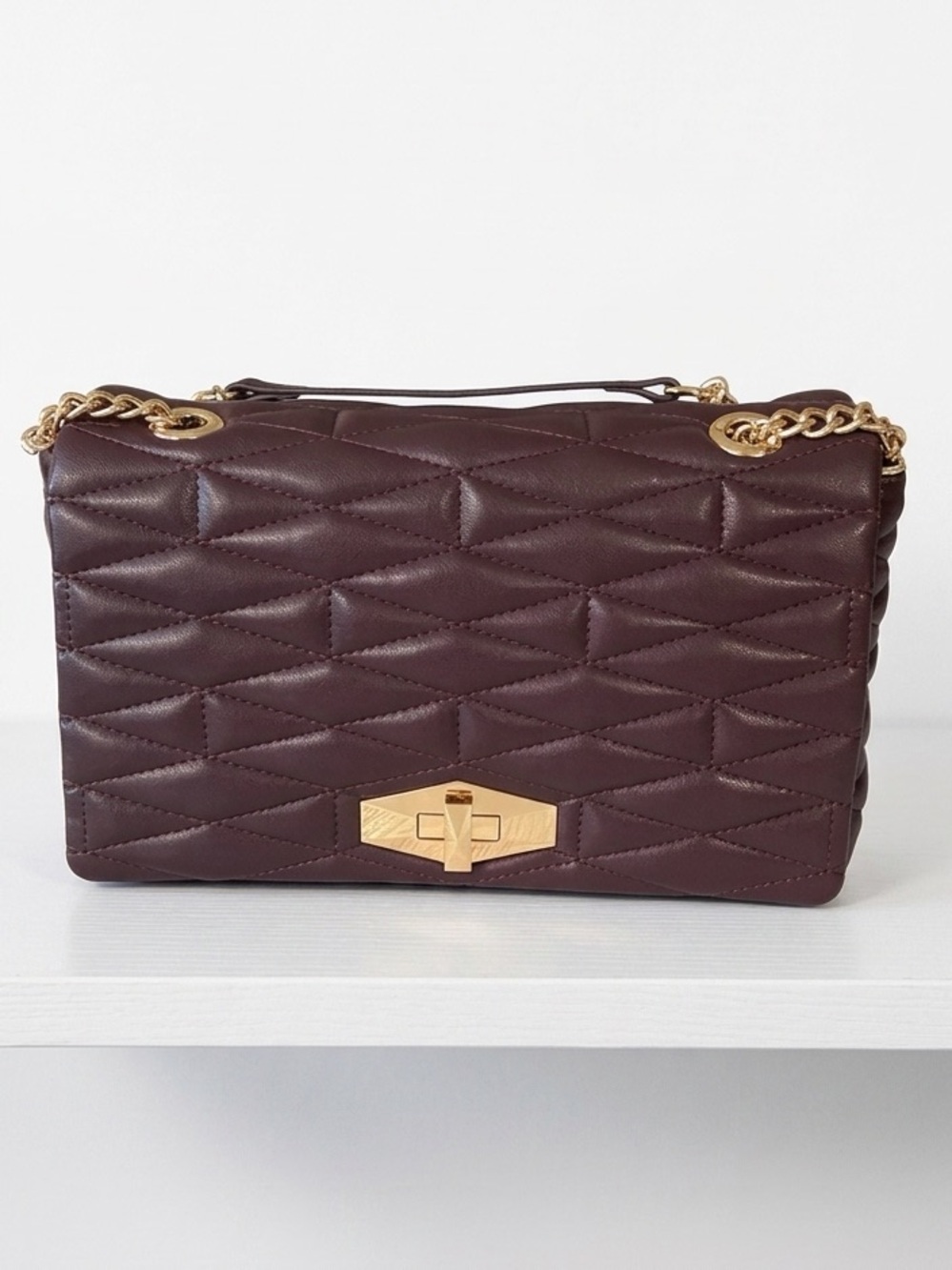 Ajae Dark Purple Wine Soft Quilted Shoulder Bag Crossbody Turn-Lock NWT